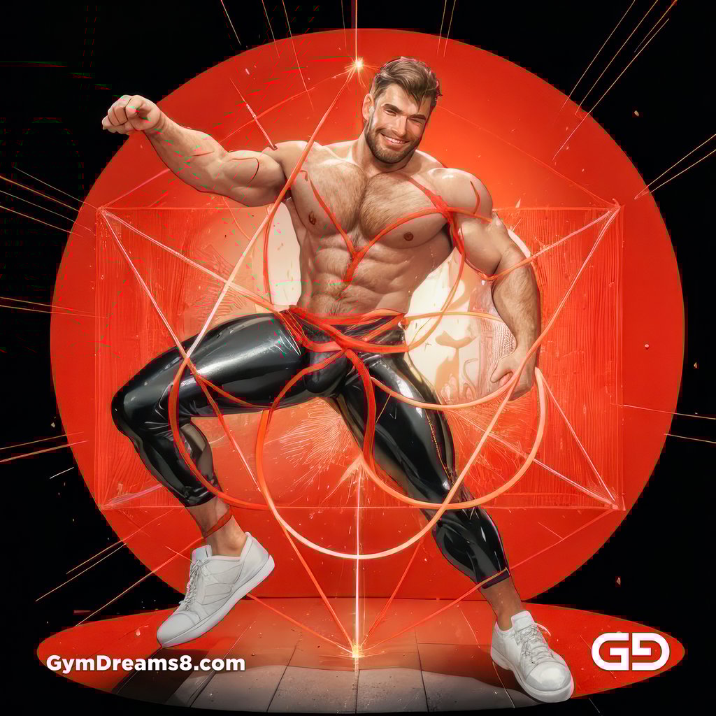 Seed of Life - Jock in Red. Sacred Geometry series. Stable Diffusion and Hunk with Latex, Jockstrap.
