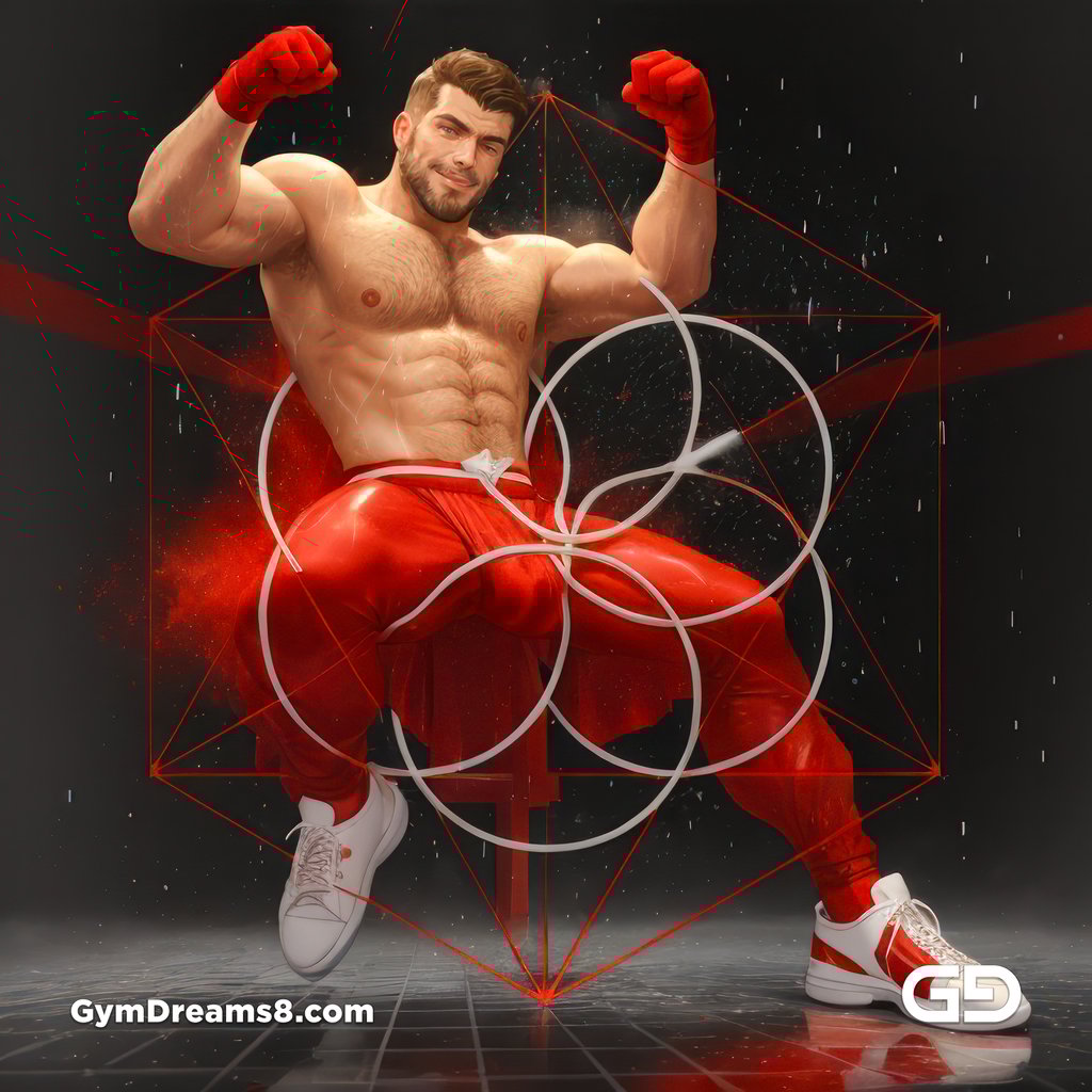 Seed of Life - Jock in Red. Sacred Geometry series. Stable Diffusion and Hunk with Latex, Jockstrap.