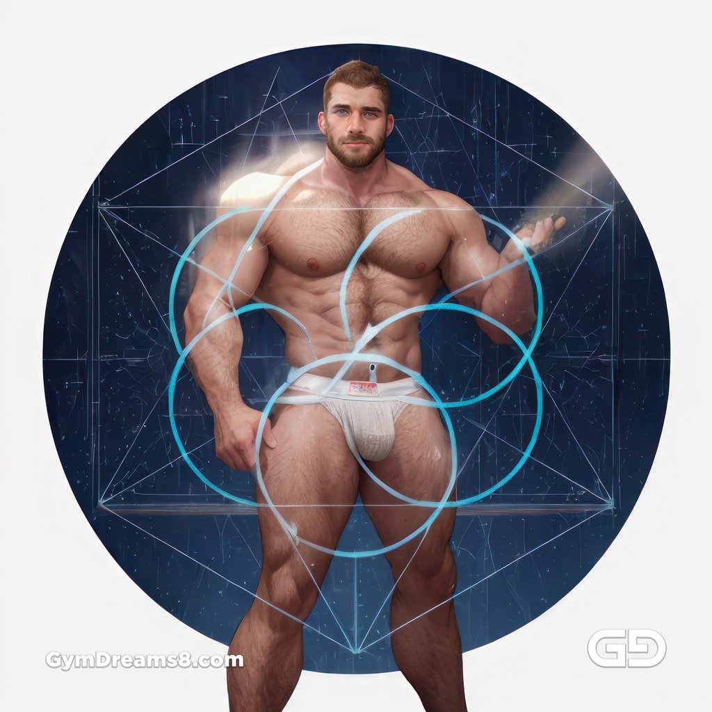 Seed of Life - Jock in Jockstrap. Sacred Geometry series. Stable Diffusion, Virile Fusion, and Control Net.