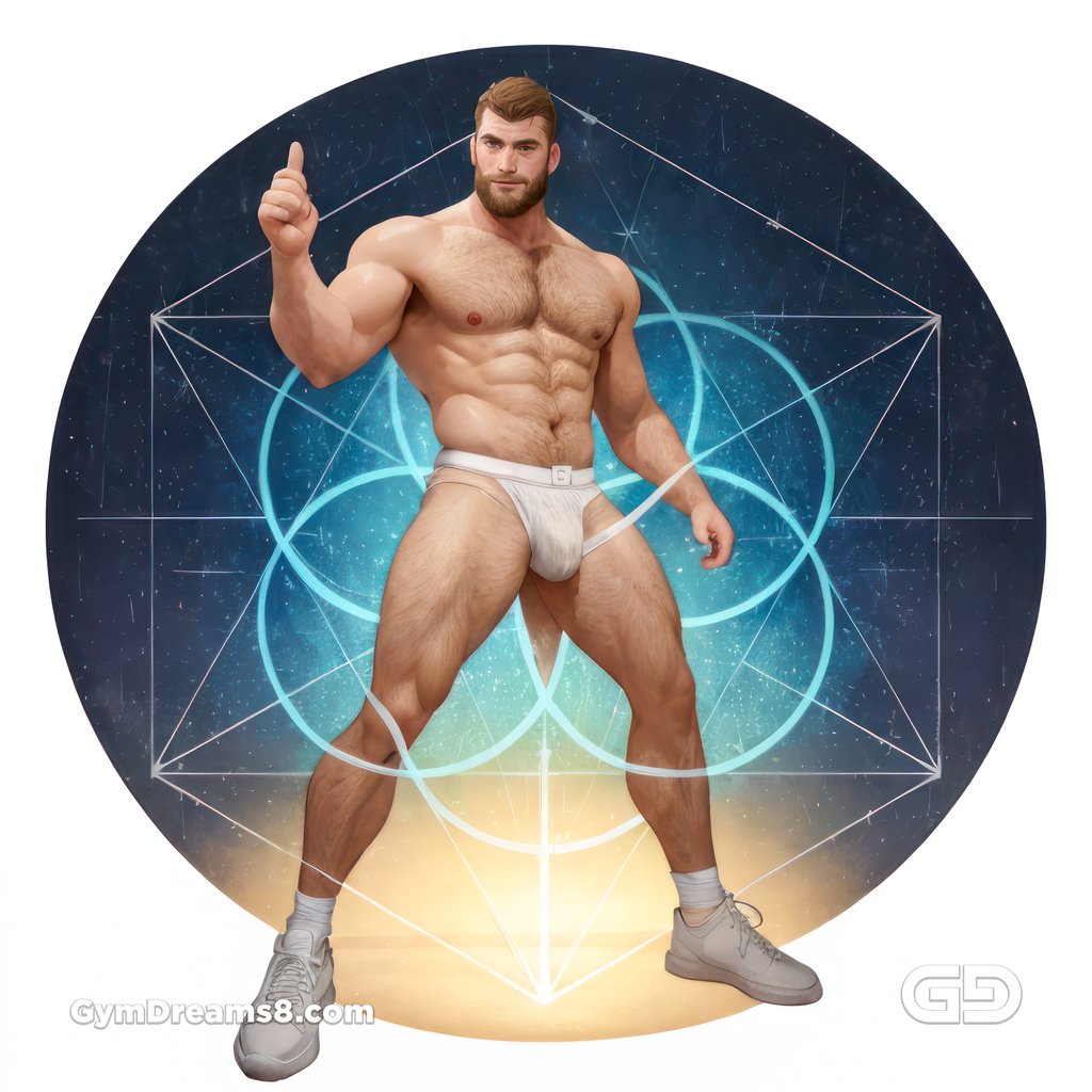 Seed of Life - Jock in Jockstrap. Sacred Geometry series. Stable Diffusion, Virile Fusion, and Control Net.
