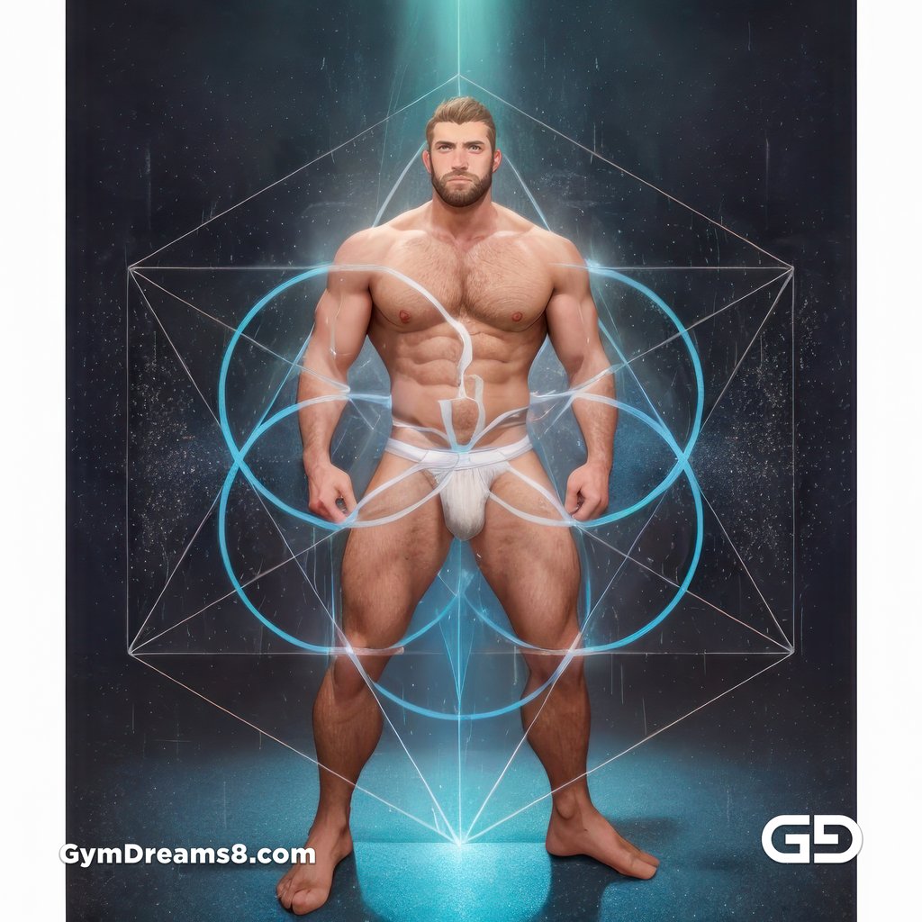 Seed of Life - Jock in Jockstrap. Sacred Geometry series. Stable Diffusion, Virile Fusion, and Control Net.