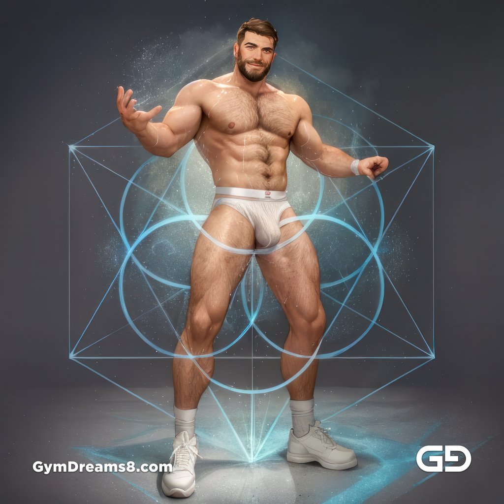 Seed of Life - Jock in Jockstrap. Sacred Geometry series. Stable Diffusion, Virile Fusion, and Control Net.