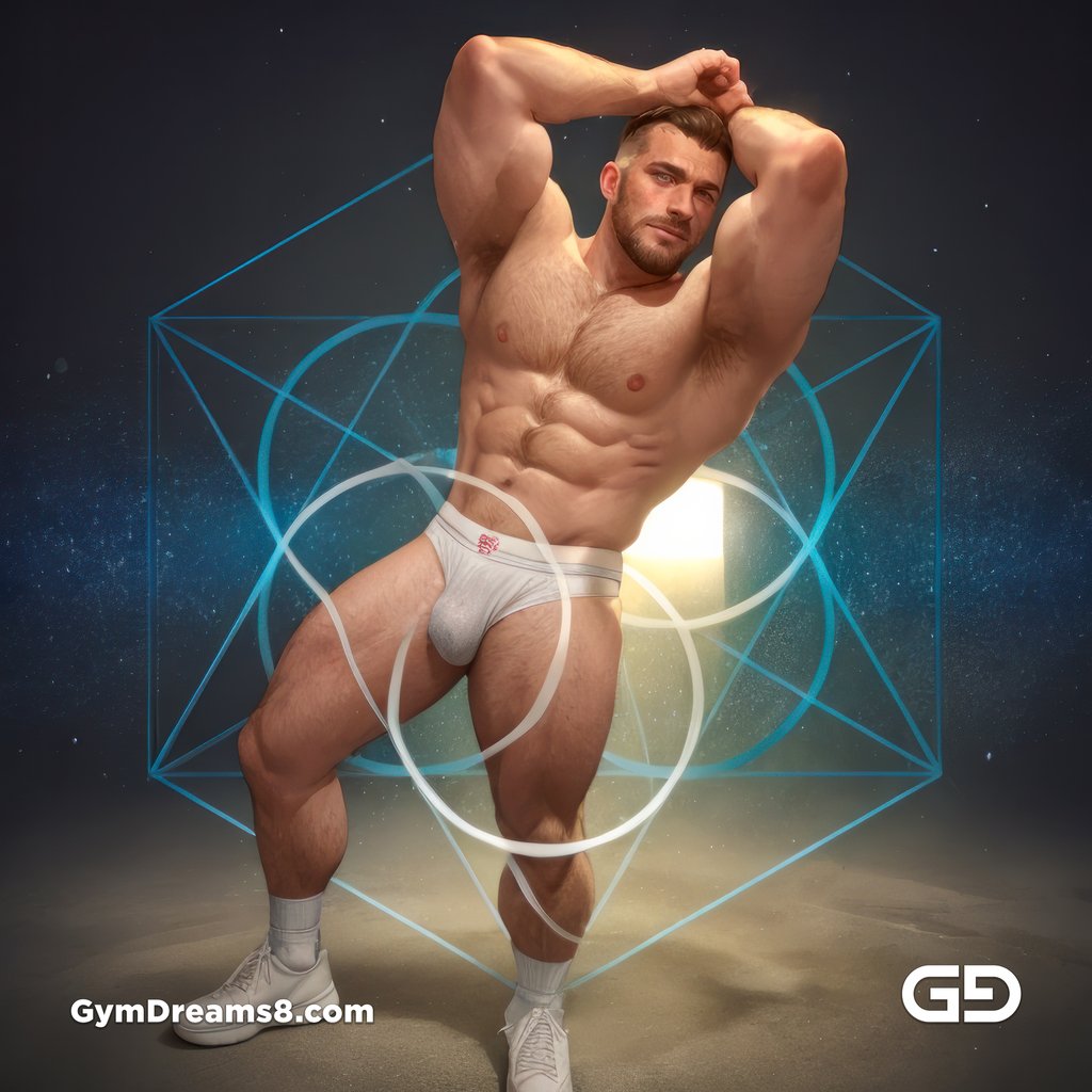 Seed of Life - Jock in Jockstrap. Sacred Geometry series. Stable Diffusion, Virile Fusion, and Control Net.