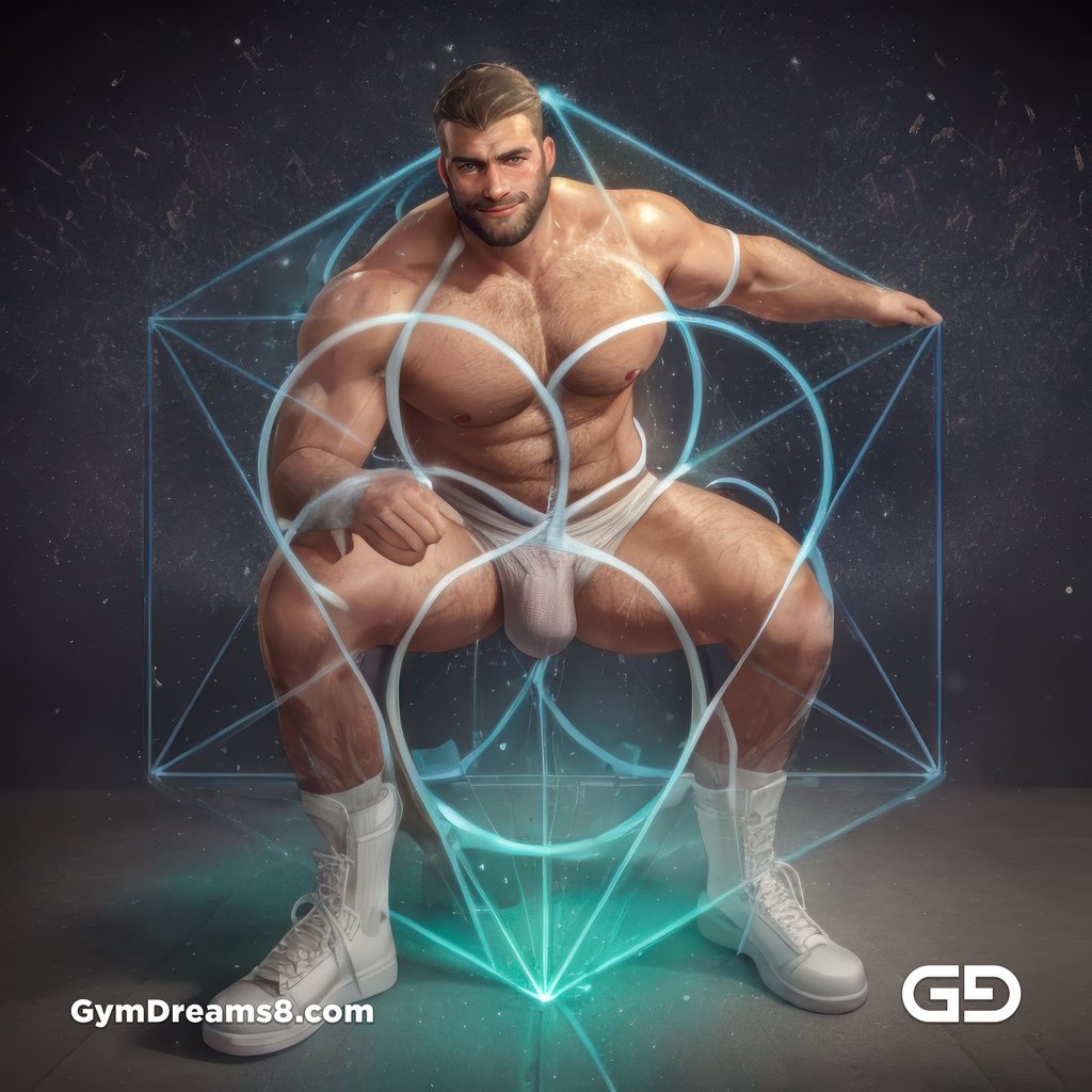 Seed of Life - Jock in Jockstrap. Sacred Geometry series. Stable Diffusion, Virile Fusion, and Control Net.