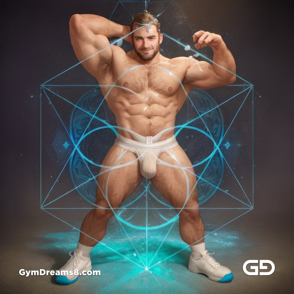 Seed of Life - Jock in Jockstrap. Sacred Geometry series. Stable Diffusion, Virile Fusion, and Control Net.