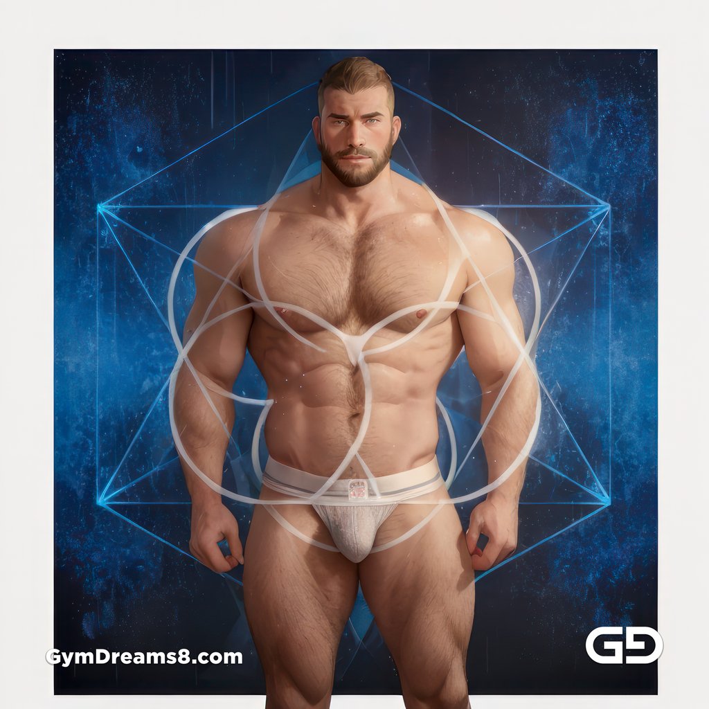 Seed of Life - Jock in Jockstrap. Sacred Geometry series. Stable Diffusion, Virile Fusion, and Control Net.