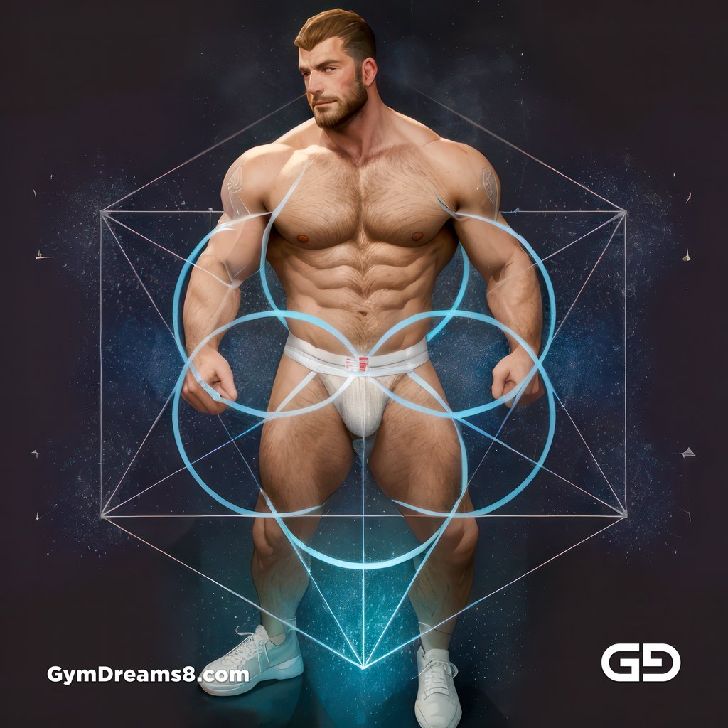 Seed of Life - Jock in Jockstrap. Sacred Geometry series. Stable Diffusion, Virile Fusion, and Control Net.