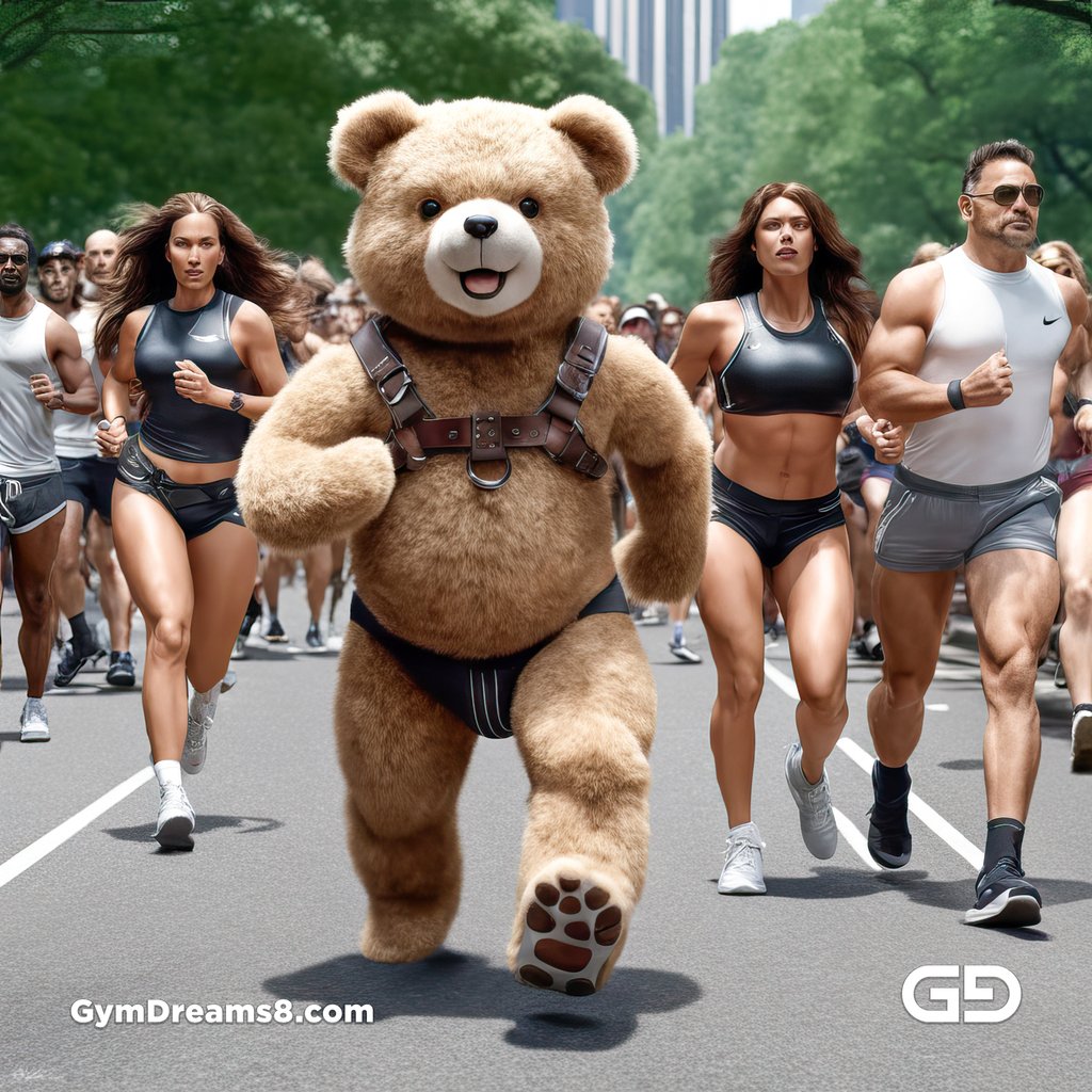 Teddy Bear, Harness, Run. Stable Diffusion with SDXL, Custom Harness LoRA by BrawnyAI