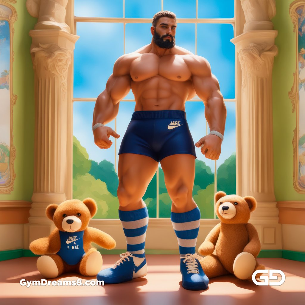 Teddy, Rugby, Stripes. Part 3. Men in long rugby socks with teddy bears. Rendered in Stable Diffusion with SDXL.