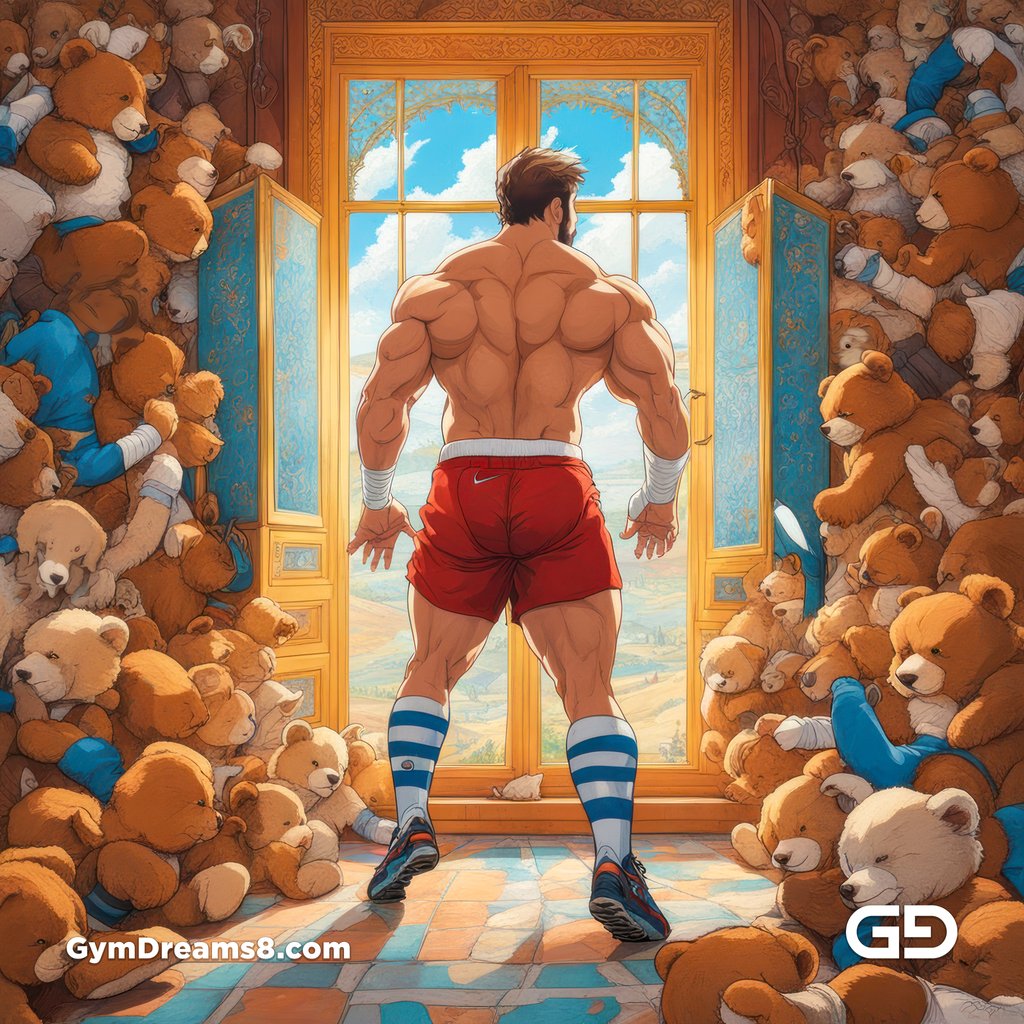 Teddy, Rugby, Stripes. Part 3. Men in long rugby socks with teddy bears. Rendered in Stable Diffusion with SDXL.