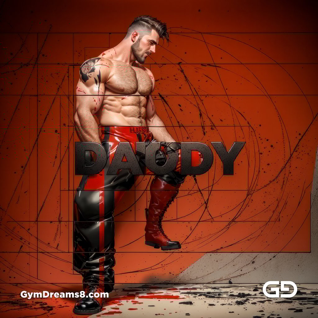 Daddy. Ink and Masculinity. Fusion of Abstract Expressionist Paint, Typography, and Male Figures, with Stable Diffusion and Airfuck’s Wild Mix.