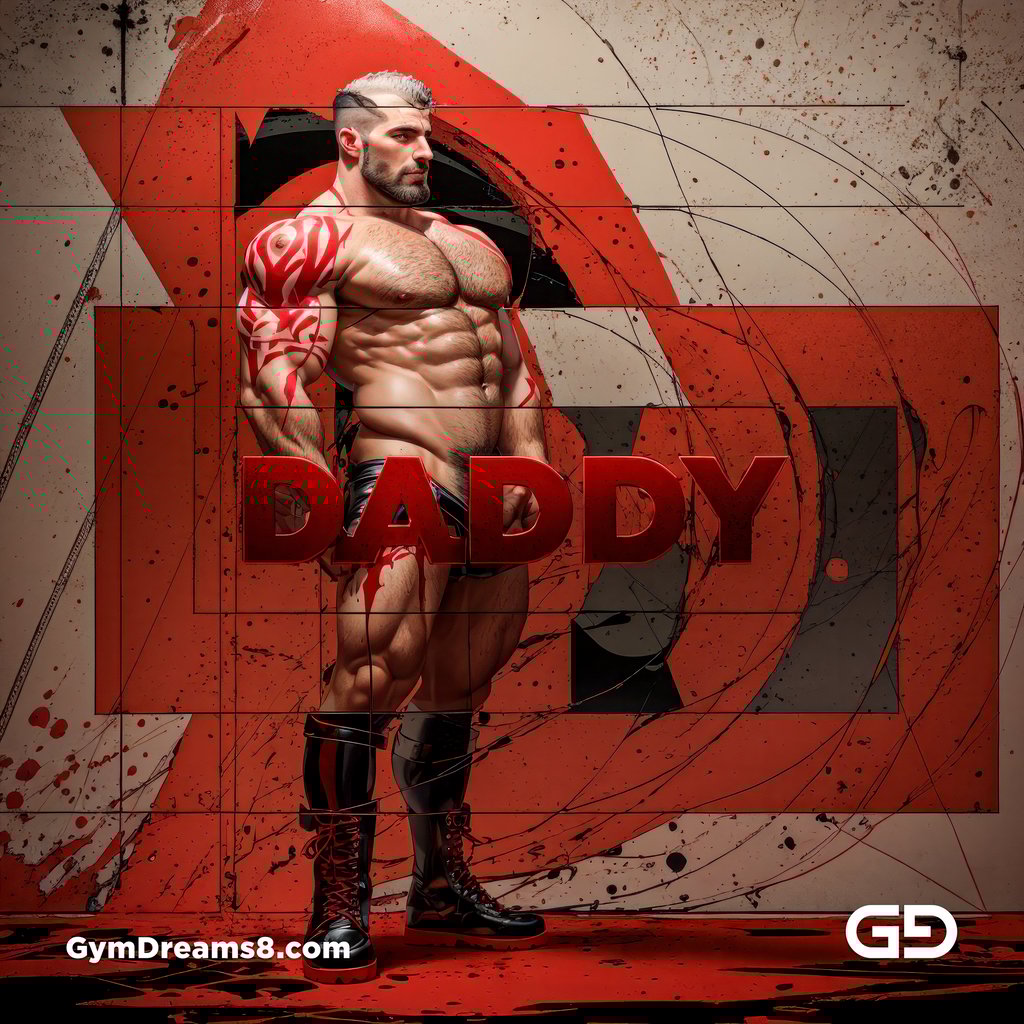 Daddy. Ink and Masculinity. Fusion of Abstract Expressionist Paint, Typography, and Male Figures, with Stable Diffusion and Airfuck’s Wild Mix.
