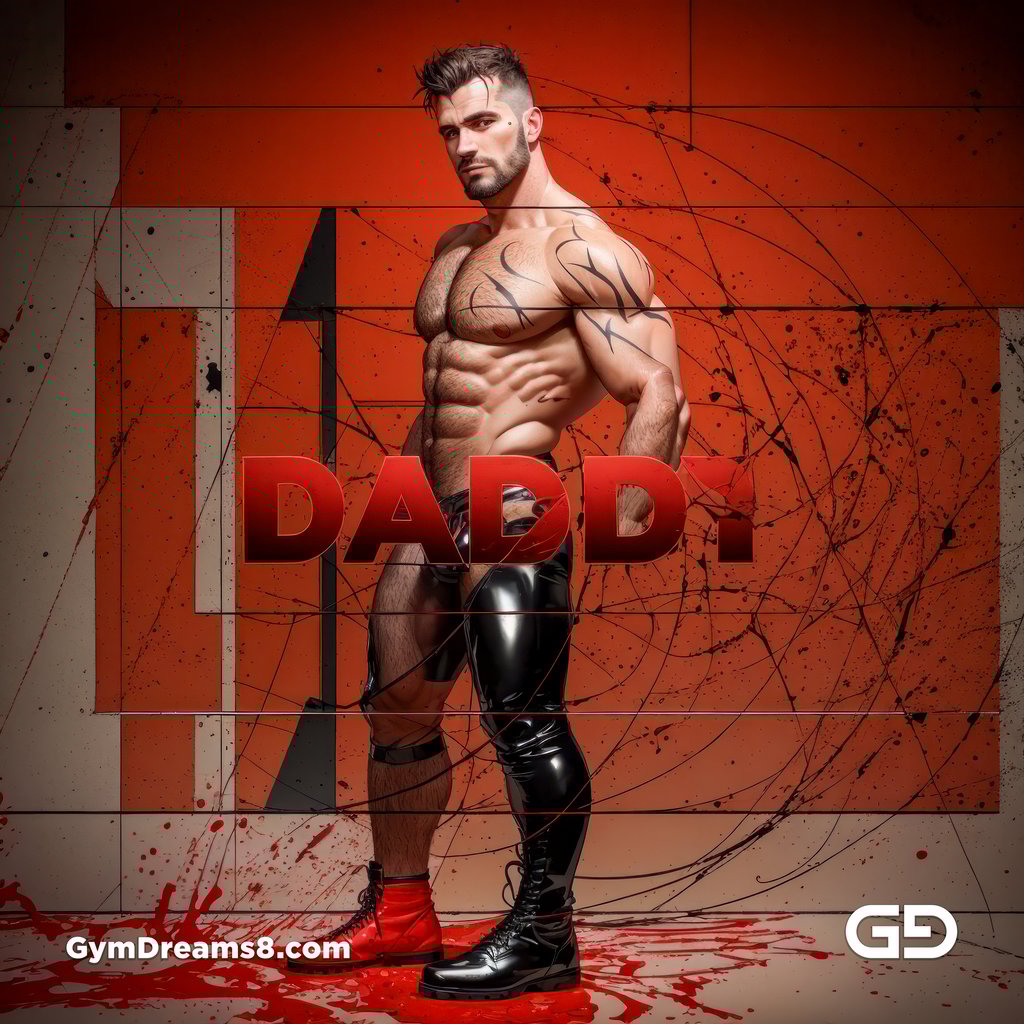 Daddy. Ink and Masculinity. Fusion of Abstract Expressionist Paint, Typography, and Male Figures, with Stable Diffusion and Airfuck’s Wild Mix.