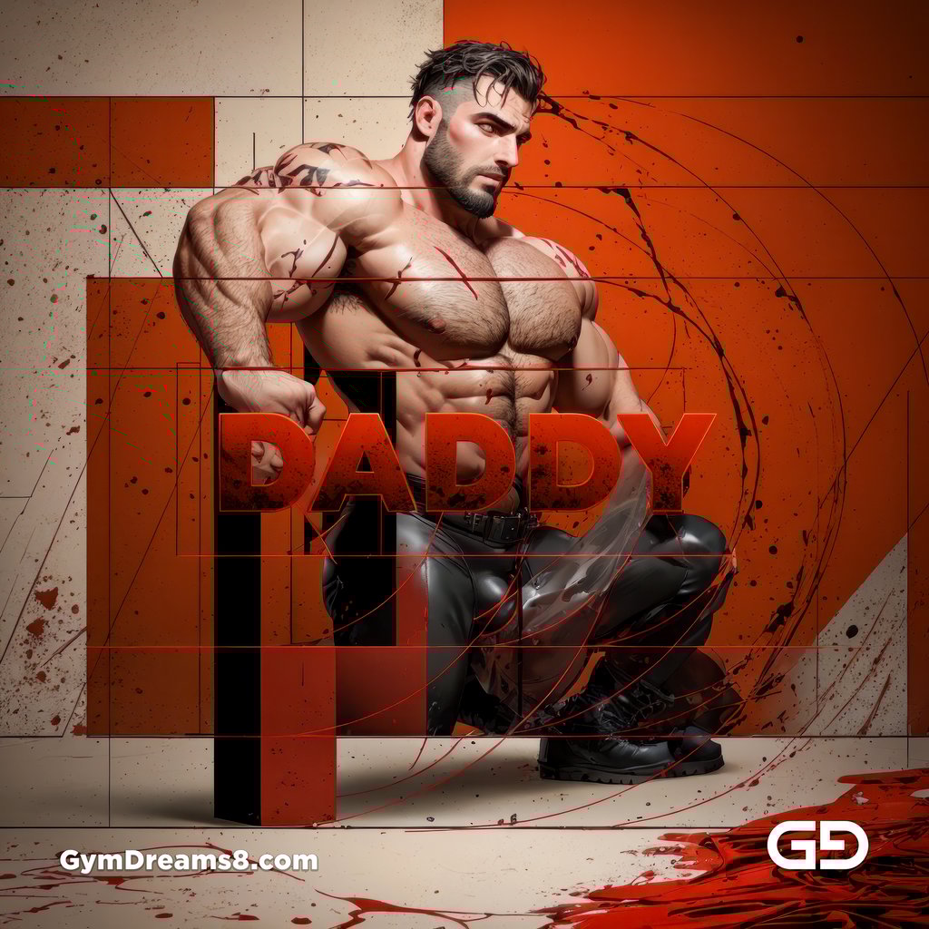 Daddy. Ink and Masculinity. Fusion of Abstract Expressionist Paint, Typography, and Male Figures, with Stable Diffusion and Airfuck’s Wild Mix.