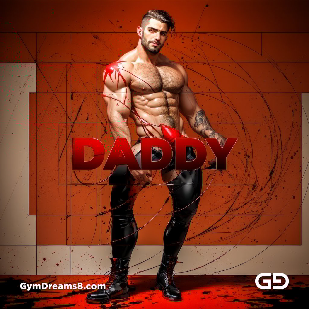 Daddy. Ink and Masculinity. Fusion of Abstract Expressionist Paint, Typography, and Male Figures, with Stable Diffusion and Airfuck’s Wild Mix.