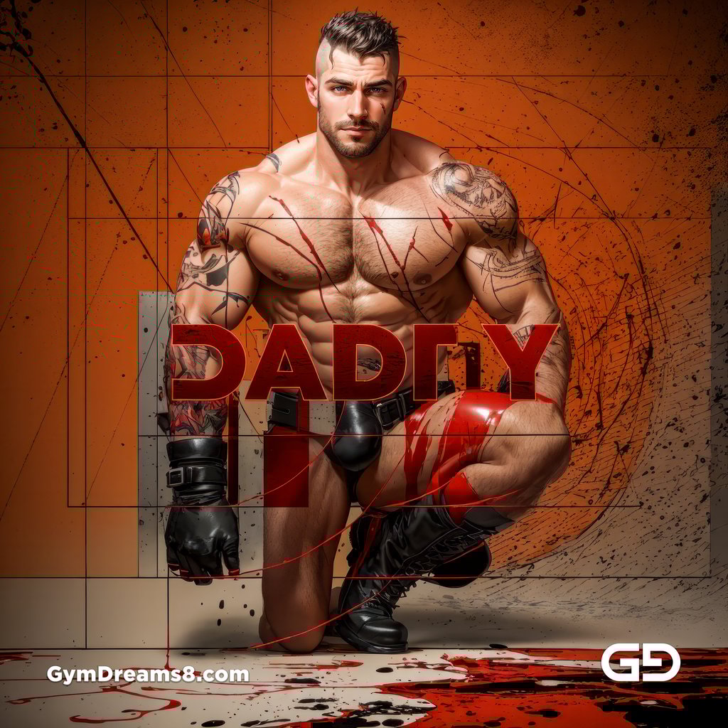 Daddy. Ink and Masculinity. Fusion of Abstract Expressionist Paint, Typography, and Male Figure, with Stable Diffusion and Airfuck’s Wild Mix.