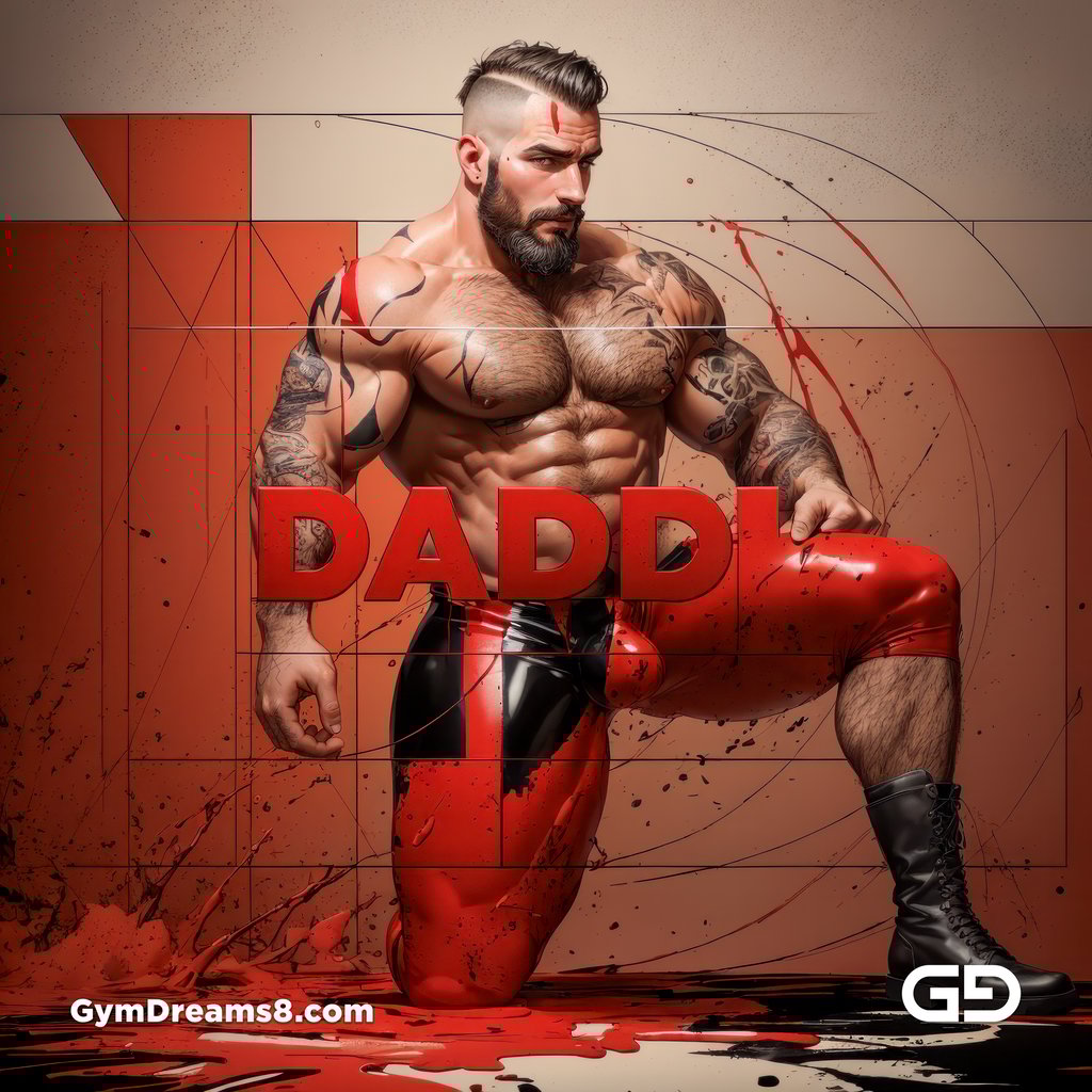 Daddy. Ink and Masculinity. Fusion of Abstract Expressionist Paint, Typography, and Male Figure, with Stable Diffusion and Airfuck’s Wild Mix.