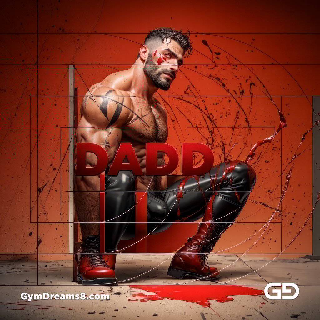 Daddy. Ink and Masculinity. Fusion of Abstract Expressionist Paint, Typography, and Male Figure, with Stable Diffusion and Airfuck’s Wild Mix.
