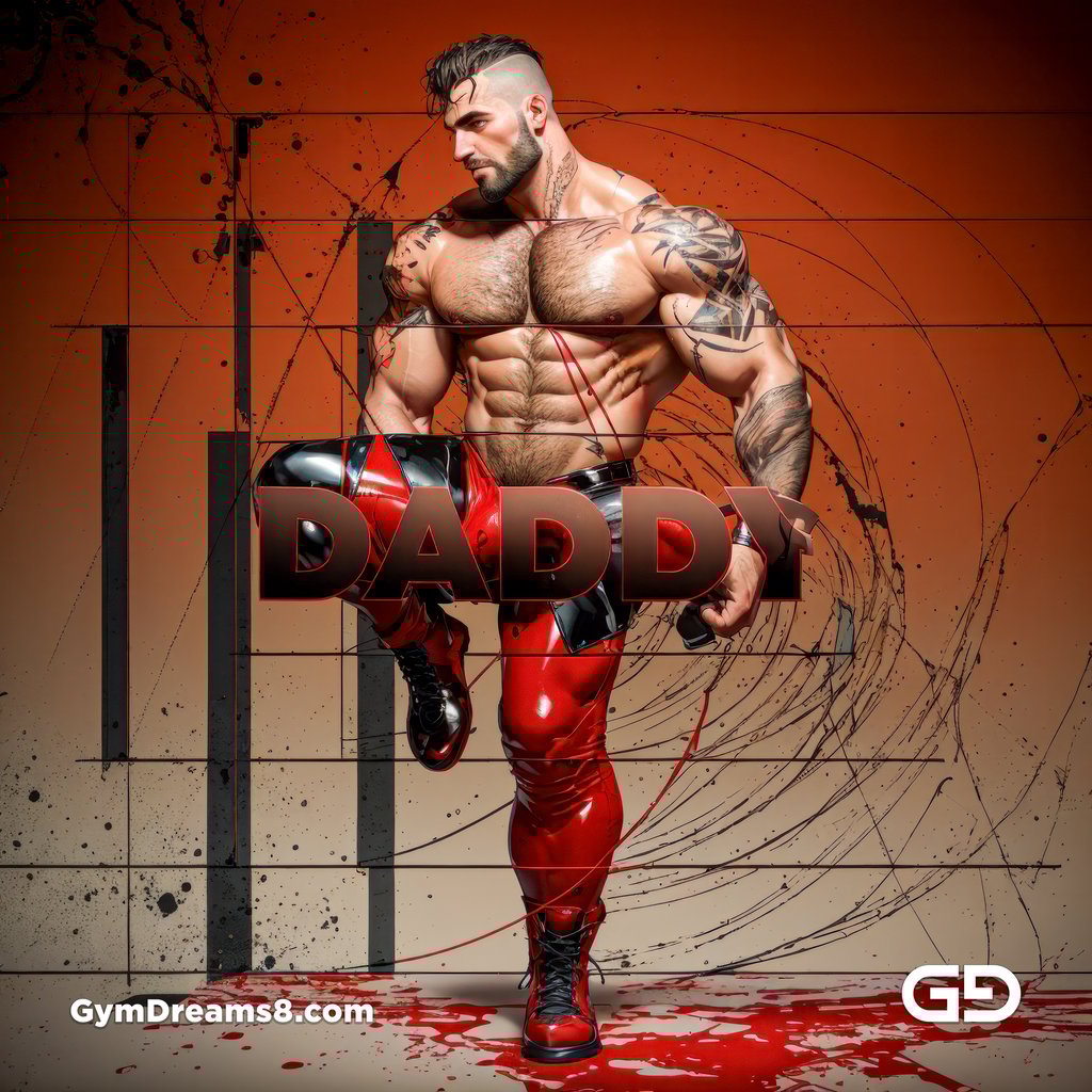 Daddy. Ink and Masculinity. Fusion of Abstract Expressionist Paint, Typography, and Male Figure, with Stable Diffusion and Airfuck’s Wild Mix.