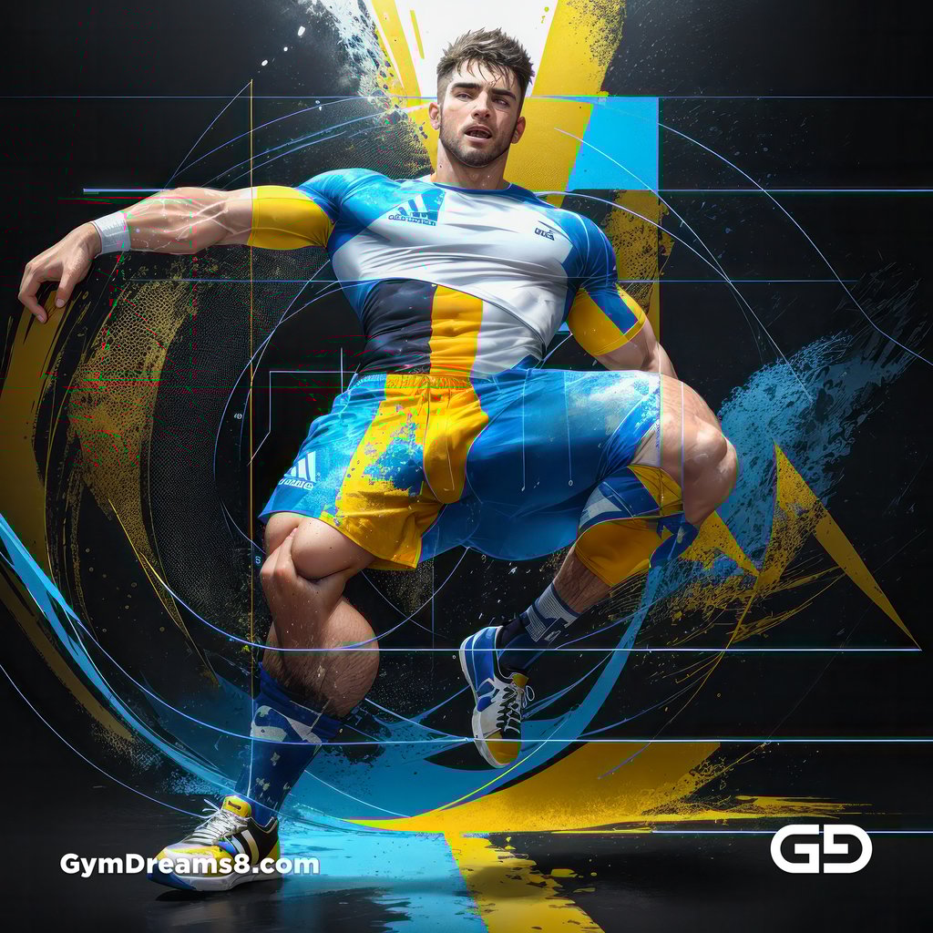 Jock. Ink and Masculinity. Fusion of Abstract Expressionist Paint, Cubist Composition, Typography, and Male Figure, with Stable Diffusion and Airfuck’s Wild Mix.