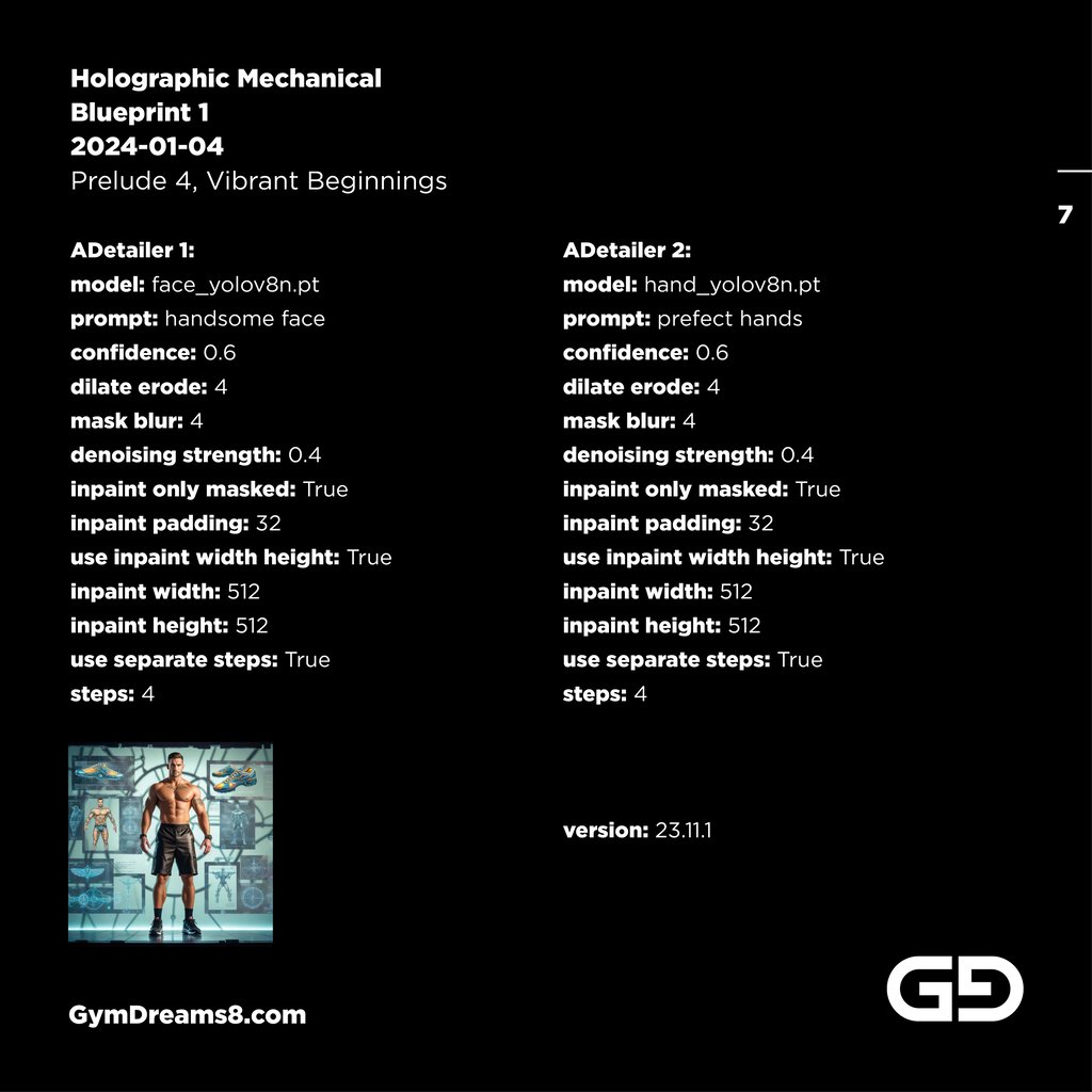 Holographic Mechanical Blueprint 1, Prelude 4 to Vibrant Beginnings. Stable Diffusion, Vibrant Horizon Turbo XL.