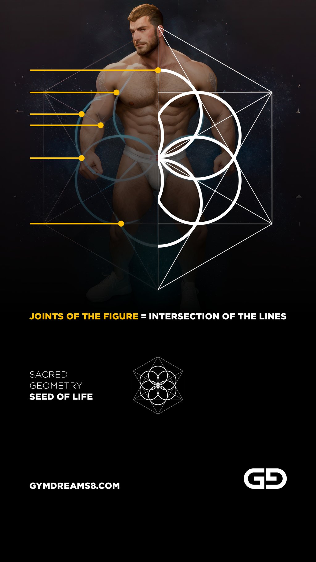 Seed of Life - Jock in Jockstrap. Sacred Geometry series. Stable Diffusion, Virile Fusion, and Control Net. Visual Explanation