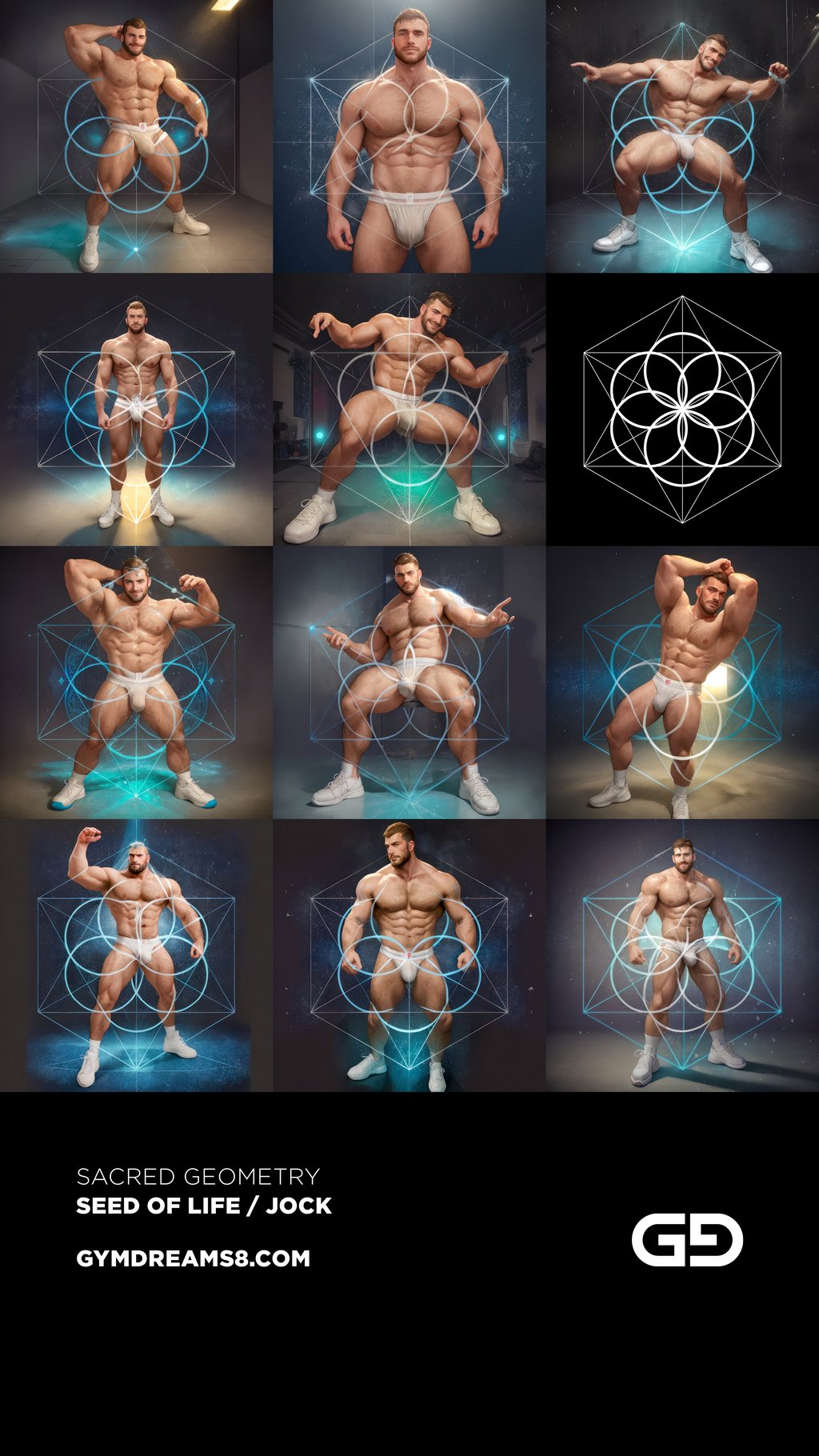 Seed of Life - Jock in Jockstrap. Sacred Geometry series. Stable Diffusion, Virile Fusion, and Control Net. Visual Explanation