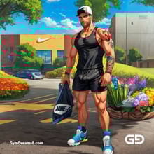 Tattooed Gymbro going to a date, after Ben Wedgie’s photo in Nike and flowers. Stable Diffusion txt2img with Virile Animation and Control Nets.
