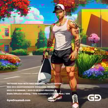 Tattooed Gymbro going to a date, after Ben Wedgie’s photo in Nike and flowers. Stable Diffusion txt2img with Virile Animation and Control Nets.