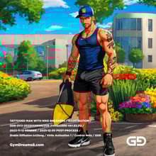 Tattooed Gymbro going to a date, after Ben Wedgie’s photo in Nike and flowers. Stable Diffusion txt2img with Virile Animation and Control Nets.