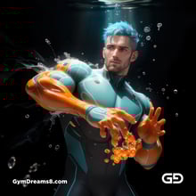 Bubble 5. Underwater Superhero. Teal, Orange, Black, and White. Made with Midjourney, Stable Diffusion, and Airfuck’s Wild Mix.