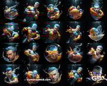 Bubble 5. Underwater Superhero. Teal, Orange, Black, and White. Made with Midjourney, Stable Diffusion, and Airfuck’s Wild Mix.