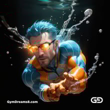 Bubble 5. Underwater Superhero. Teal, Orange, Black, and White. Made with Midjourney, Stable Diffusion, and Airfuck’s Wild Mix.