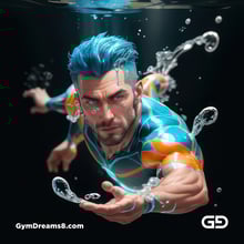 Bubble 5. Underwater Superhero. Teal, Orange, Black, and White. Made with Midjourney, Stable Diffusion, and Airfuck’s Wild Mix.