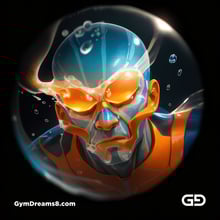 Bubble 5. Underwater Superhero. Teal, Orange, Black, and White. Made with Midjourney, Stable Diffusion, and Airfuck’s Wild Mix.