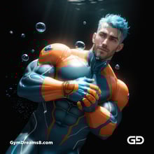 Bubble 5. Underwater Superhero. Teal, Orange, Black, and White. Made with Midjourney, Stable Diffusion, and Airfuck’s Wild Mix.