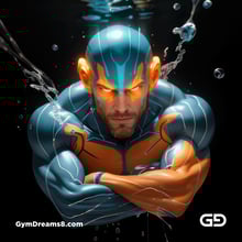 Bubble 5. Underwater Superhero. Teal, Orange, Black, and White. Made with Midjourney, Stable Diffusion, and Airfuck’s Wild Mix.