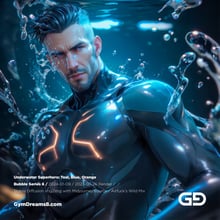 Underwater Superhero. Teal, Blue, Orange Accent. Midjourney, Stable Diffusion, and Airfuck’s Wild Mix.