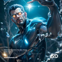 Underwater Superhero. Teal, Blue, Orange Accent. Midjourney, Stable Diffusion, and Airfuck’s Wild Mix.