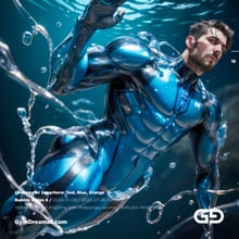 Underwater Superhero. Teal, Blue, Orange Accent. Midjourney, Stable Diffusion, and Airfuck’s Wild Mix.