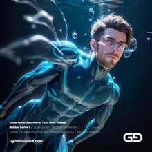 Underwater Superhero. Teal, Blue, Orange Accent. Midjourney, Stable Diffusion, and Airfuck’s Wild Mix.