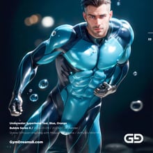 Underwater Superhero. Teal, Blue, Orange Accent. Midjourney, Stable Diffusion, and Airfuck’s Wild Mix.