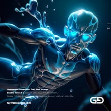 Underwater Superhero. Teal, Blue, Orange Accent. Midjourney, Stable Diffusion, and Airfuck’s Wild Mix.