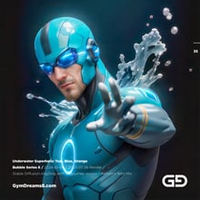 Underwater Superhero. Teal, Blue, Orange Accent. Midjourney, Stable Diffusion, and Airfuck’s Wild Mix.