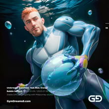 Underwater Superhero. Teal, Blue, Orange Accent. Midjourney, Stable Diffusion, and Airfuck’s Wild Mix.