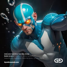 Underwater Superhero. Teal, Blue, Orange Accent. Midjourney, Stable Diffusion, and Airfuck’s Wild Mix.