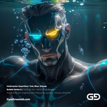 Underwater Superhero. Teal, Blue, Orange Accent. Midjourney, Stable Diffusion, and Airfuck’s Wild Mix.