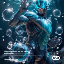 Underwater Superhero. Teal, Blue, Orange Accent. Midjourney, Stable Diffusion, and Airfuck’s Wild Mix.