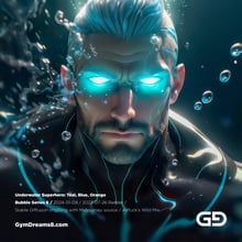 Underwater Superhero. Teal, Blue, Orange Accent. Midjourney, Stable Diffusion, and Airfuck’s Wild Mix.