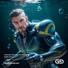 Underwater Superhero. Teal, Blue, Orange Accent. Midjourney, Stable Diffusion, and Airfuck’s Wild Mix.